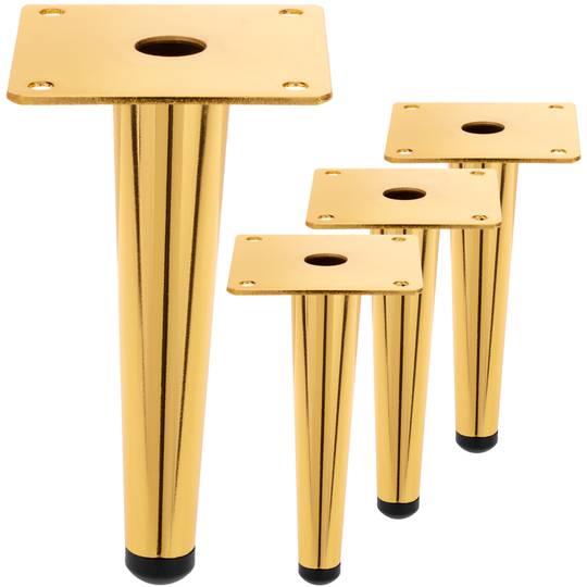 Packung mit 4 geraden Möbelbeinen mit konischer Form und Anti-Rutsch-Schutz 15cm goldfarben