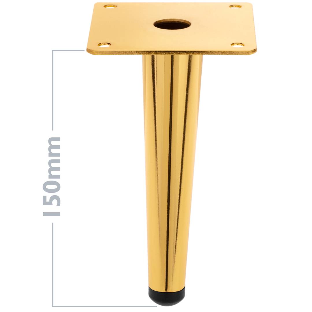 Packung mit 4 geraden Möbelbeinen mit konischer Form und Anti-Rutsch-Schutz 15cm goldfarben
