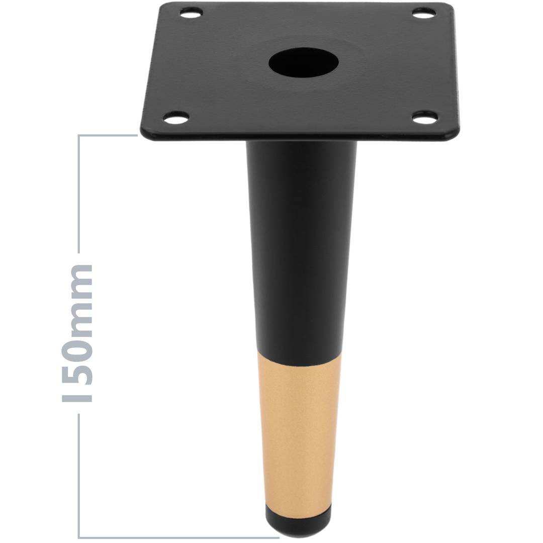 Pacote de 4 pés de móveis rectos com forma cónica e protecção antiderrapante 15cm de cor preta e dourada