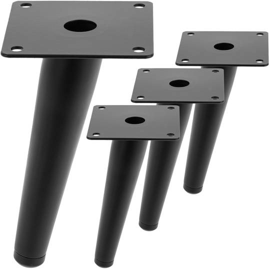 Pack of 4 furniture legs with conical shape and anti-slip protection 15cm black colour