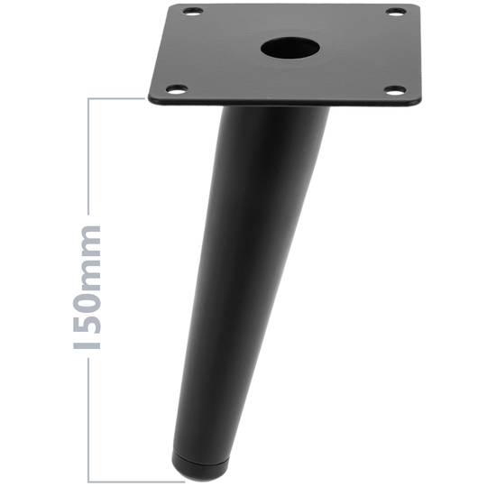 Pack of 4 furniture legs with conical shape and anti-slip protection 15cm black colour