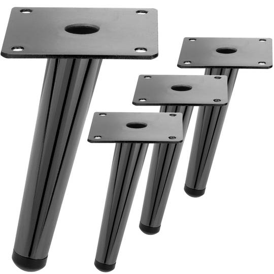 Confezione da 4 gambe per mobili con forma conica e protezione antiscivolo da 15 cm colore nero metallizzato