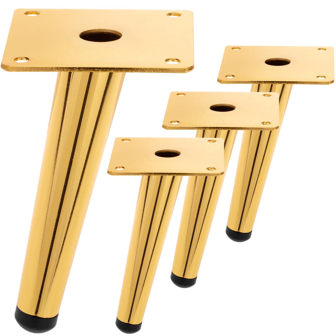 Pack de 4 patas ladeadas para muebles con forma cónica y protección  antideslizante de 20cm color dorado - Cablematic