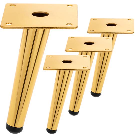 Confezione da 4 gambe per mobili a forma conica con protezione antiscivolo 15cm colore oro