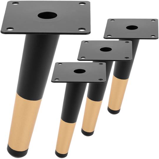 Pack de 4 potes decantades per a mobles amb forma cònica i protecció antilliscant de 15cm color negre i daurat