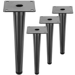 Packung mit 4 geraden Möbelbeinen mit konischer Form und Anti-Rutsch-Schutz, 20cm, Farbe schwarz-metallic.