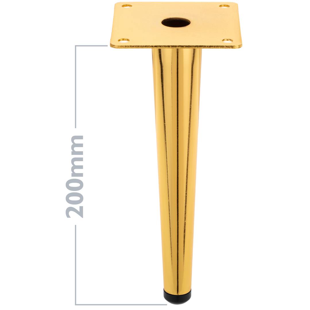 Pack of 4 straight furniture legs with conical shape and anti-slip protection 20cm gold colour