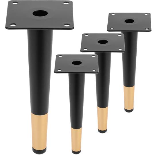 Lot de 4 pieds de meubles droits de forme conique avec protection antidérapante 20cm couleur noir et or