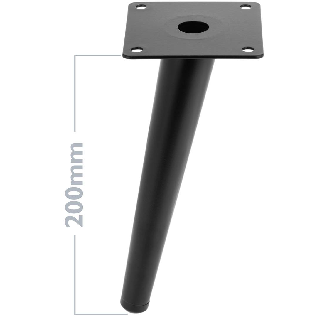 Pack of 4 furniture legs with conical shape and anti-slip protection 20cm black colour