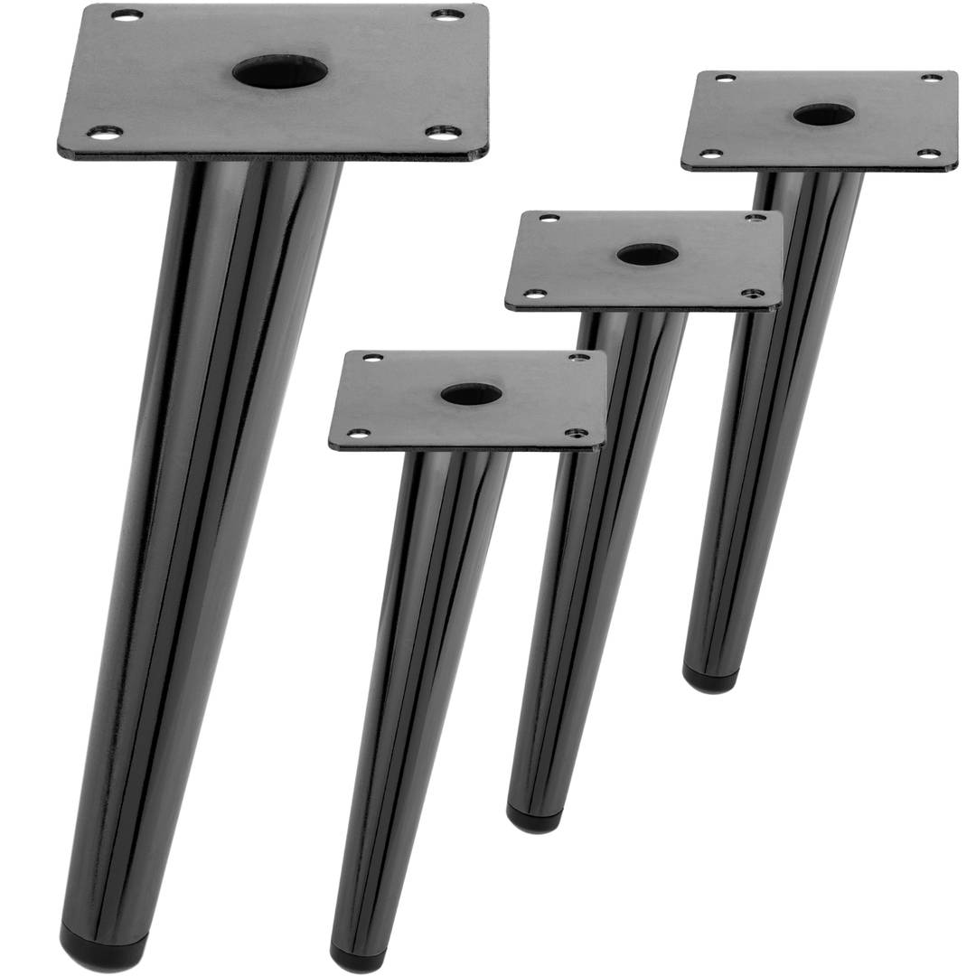 Pack de 4 patas ladeadas para muebles con forma cónica y protección  antideslizante de 20cm color negro metalizado - Cablematic
