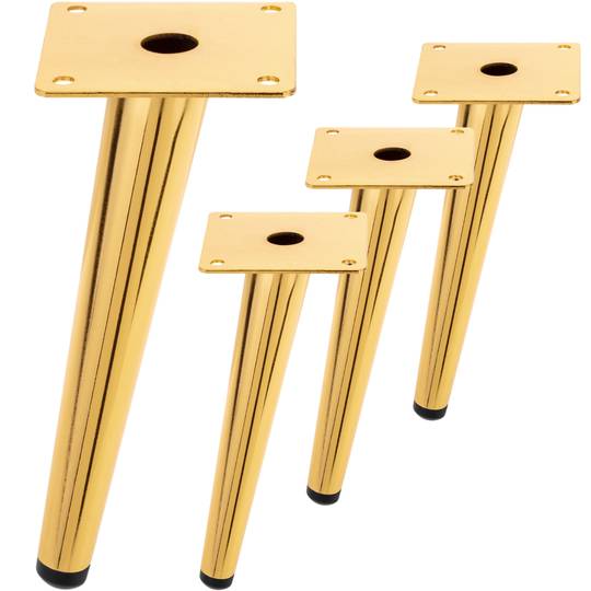 Set van 4 taps toelopende meubelpoten met antislipbescherming 20cm goudkleurig