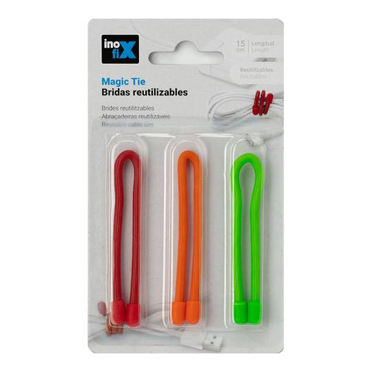 Abraçadeiras flexíveis reutilizáveis Magic Tie para agrupar cabos de 15 cm em cores variadas Inofix