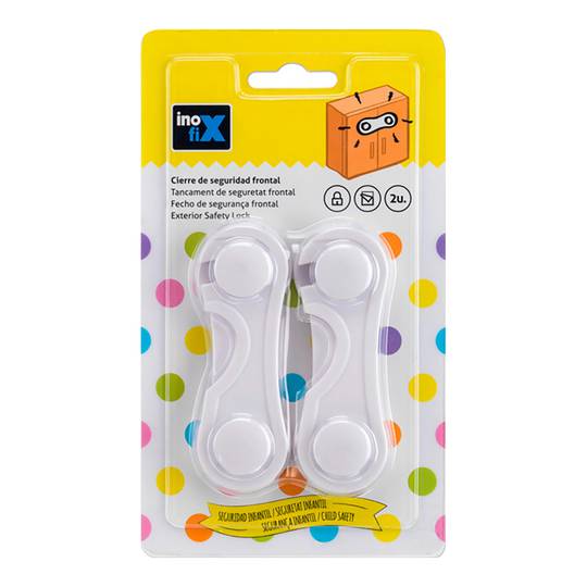 Pack de 2 unités de fermeture de sécurité adhésive frontale avec loquet pour enfants en plastique blanc Inofix