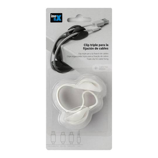 Clip triple blanc Inofix pour la fixation des câbles
