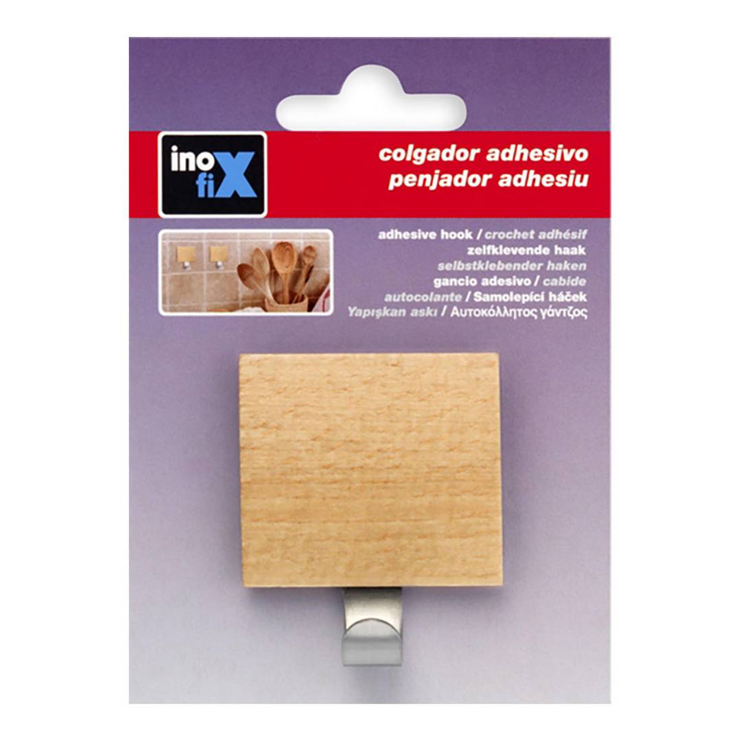 Einzelklebebügel mit Inofix-Edelstahl-Buchenholzhalterung