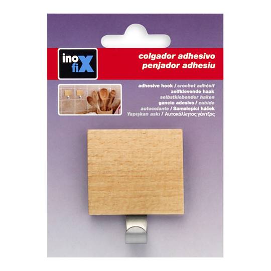 Einzelklebebügel mit Inofix-Edelstahl-Buchenholzhalterung