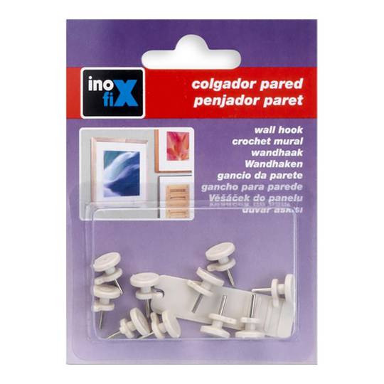 Pack de 6 unitats penjador per a quadres simple de PVC i claus d'acer blanc Inofix