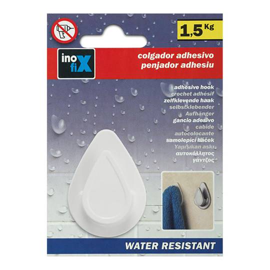 Penjador adhesiu individual resistent a l'aigua en forma de gota amb acabat blanc mat Inofix