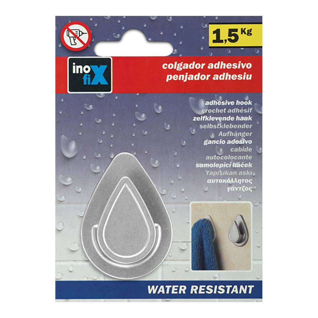Inofix drop-shaped waterproof single adhesive hook with chrome finish