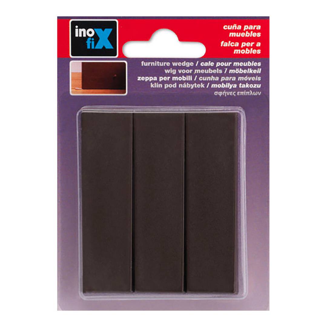 Pack of 3 units brown plastic wedge for leveling furniture and retention of Inofix doors