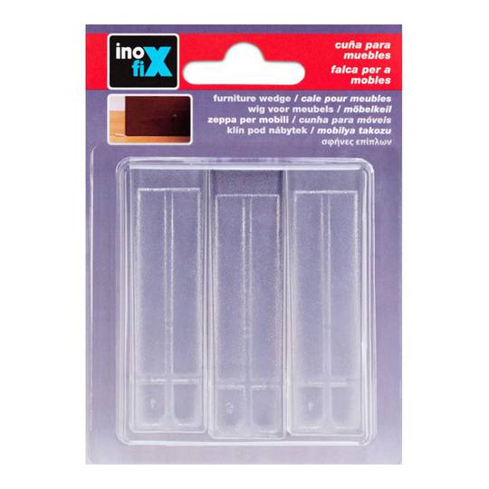 Pack de 3 unitats falca de plàstic transparent per anivellar mobles i retenció de portes Inofix