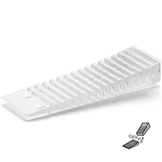 Pack de 2 unidades cuña de plástico transparente para nivelar muebles y retención de puertas