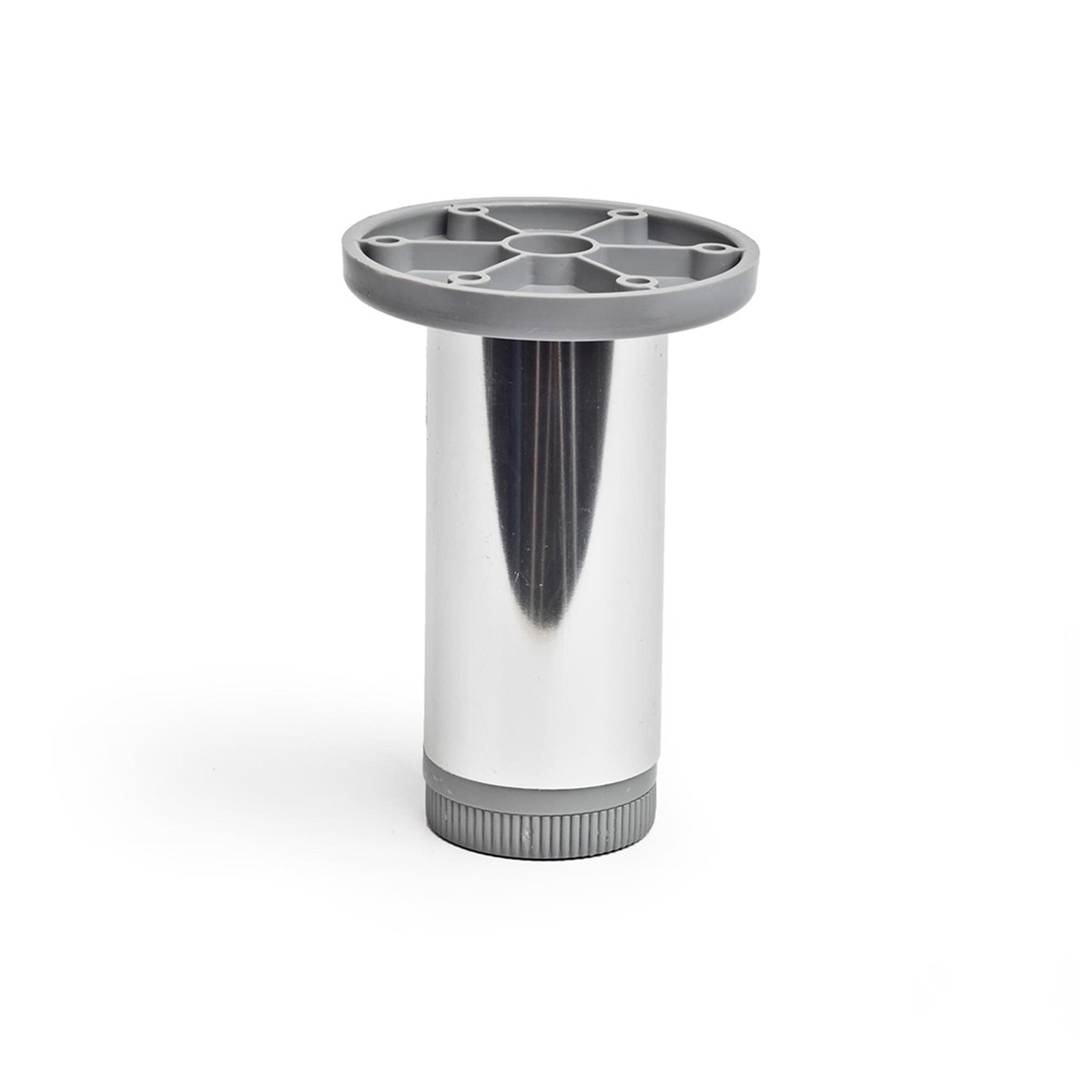 Round foot for table and furniture. 10cm shiny aluminum leg