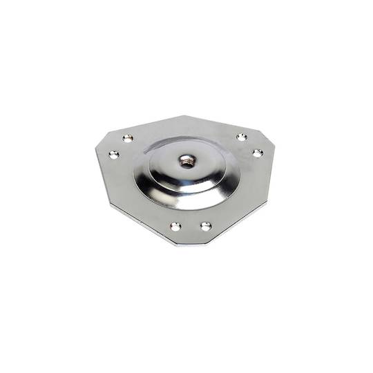Placa para fixação de pés em aço 129x131x13mm com rosca métrica 10 mm