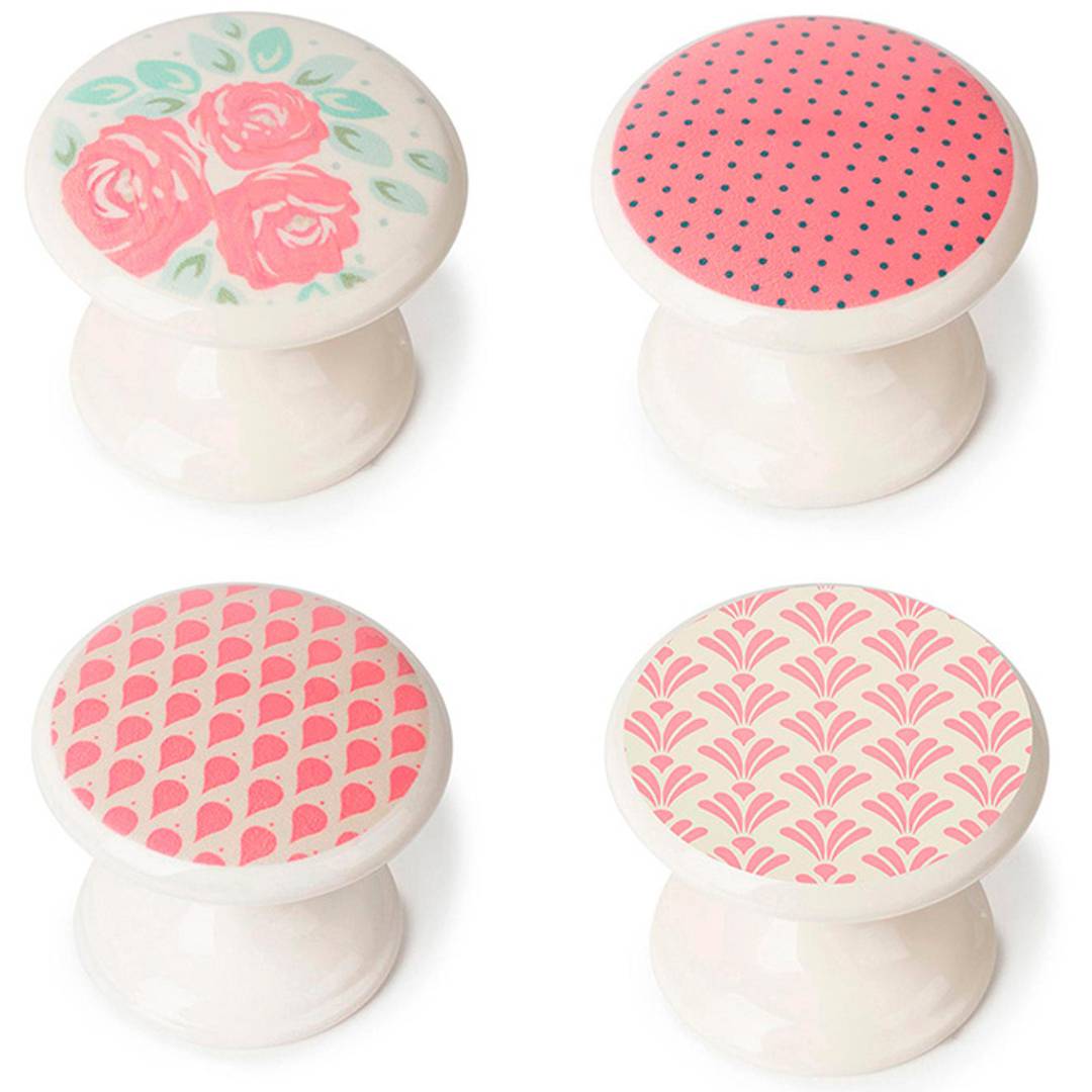 Pack de 4 unitats pom rodó per a moble de 33x27 mm amb cargols de metall amb acabat rosa pastís