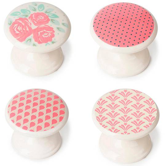 Pack de 4 unitats pom rodó per a moble de 33x27 mm amb cargols de metall amb acabat rosa pastís