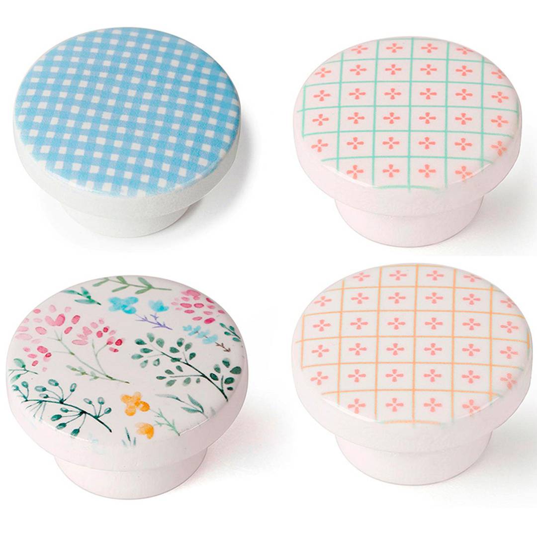 Pack de 4 unitats pom rodó per a moble de 38x22 mm amb cargols de fusta de faig disseny decorat