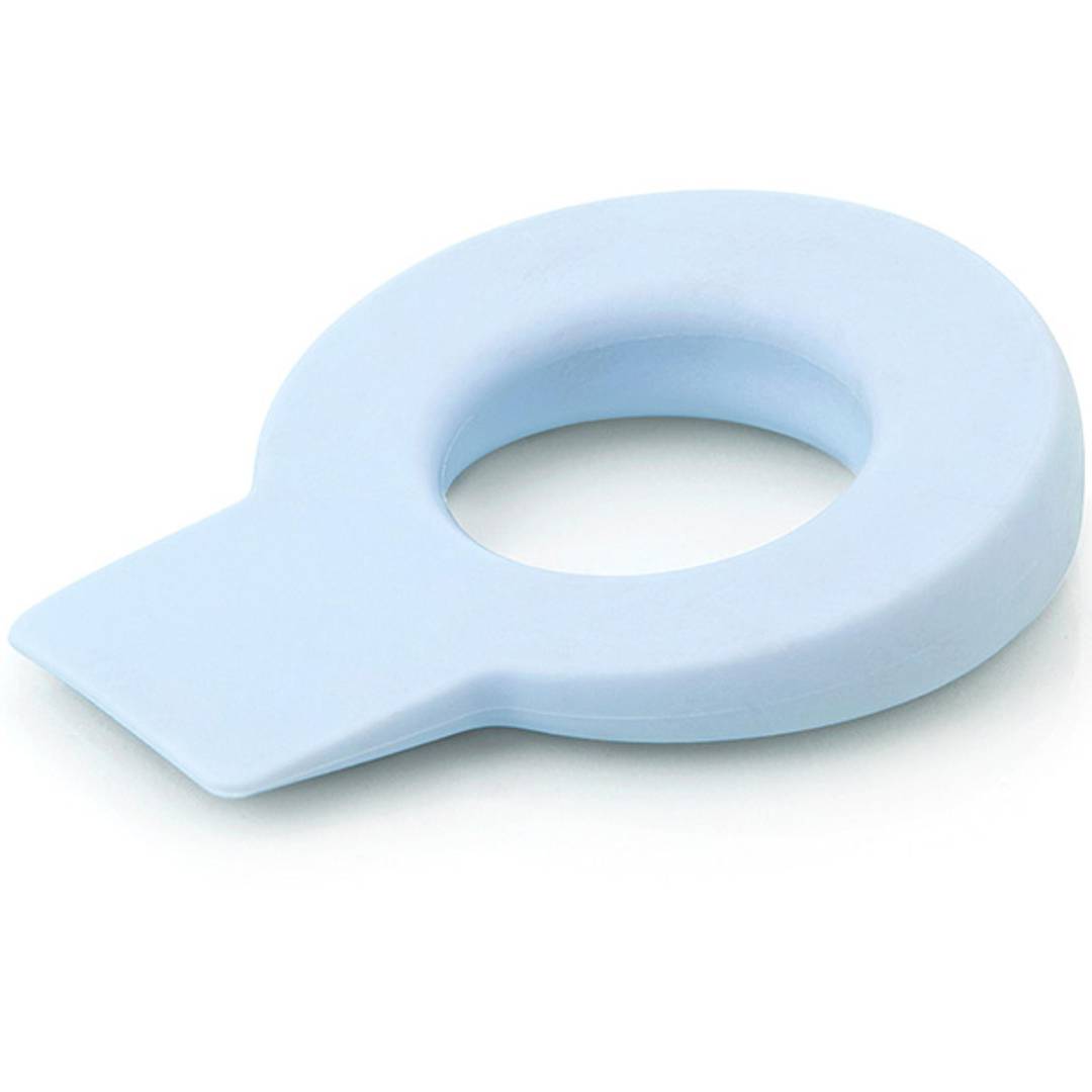 Hangable plastic wedge for retaining doors in blue