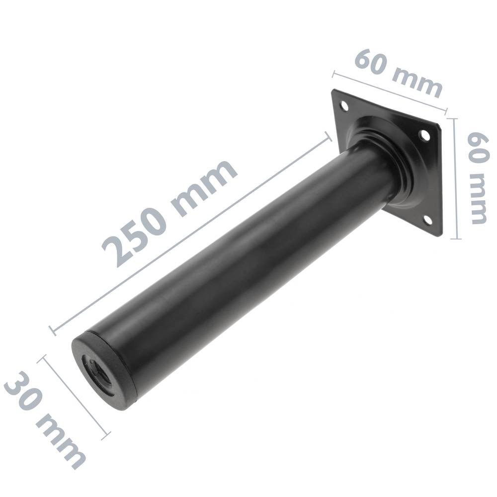 Pies redondos para mesa y mueble. Patas en acero negras de 25cm 4-pack