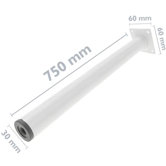 Ronde poten voor tafel en meubels. Witte stalen poten 75 cm 4-pack