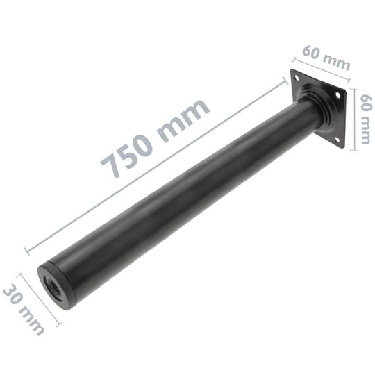 Ronde poten voor tafel en meubels. Zwarte stalen poten 75 cm 4-pack