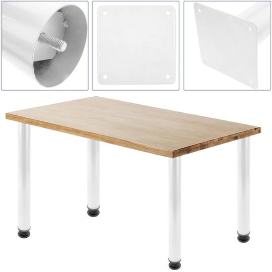 Pies redondos para mesa y mueble. Patas en acero blancas de 72-75 cm 4-pack  - Cablematic