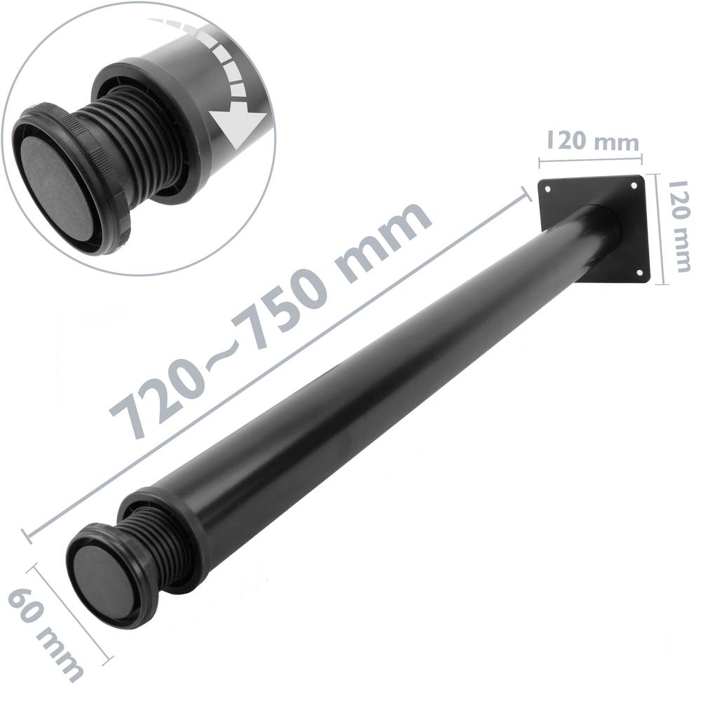 Pies redondos para mesa y mueble. Patas en acero negras de 72-75 cm 4-pack