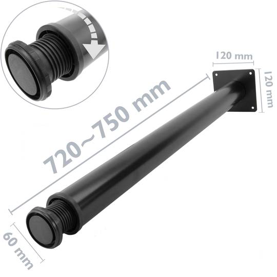 Pies redondos para mesa y mueble. Patas en acero negras de 72-75 cm 4-pack