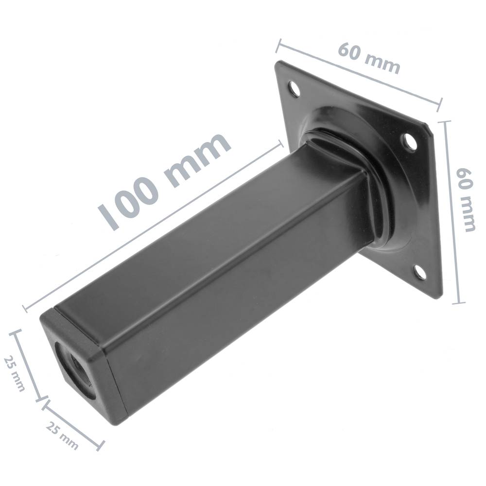 Pieds de table carré pour meubles et bureau en acier noir 10cm 4-pack