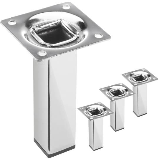 Pieds de table carré pour meubles et bureau en acier chromé 10cm 4-pack