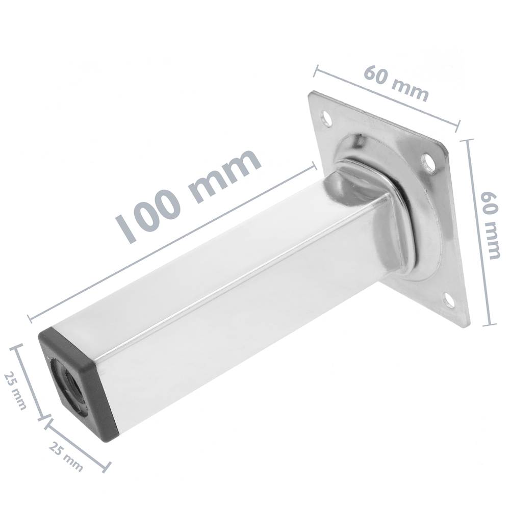 Pieds de table carré pour meubles et bureau en acier chromé 10cm 4-pack
