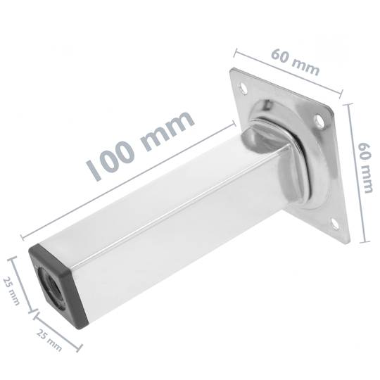Pieds de table carré pour meubles et bureau en acier chromé 10cm 4-pack