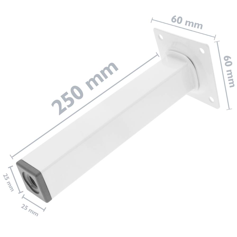 Quadrat Tischbeine für Schreibtische Schränke Möbel aus weiss Stahl 25cm 4-Pack