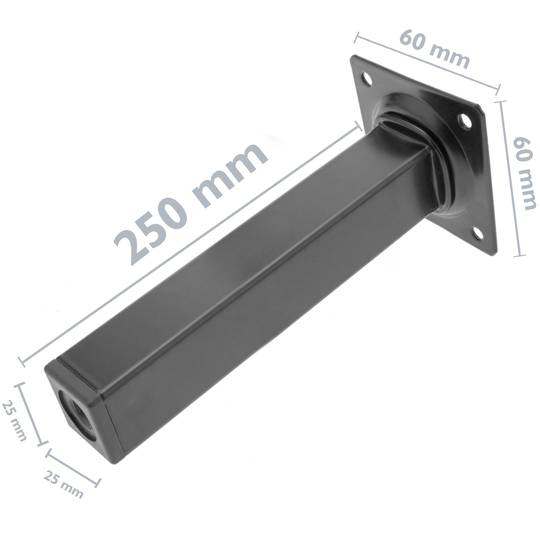 Quadrat Tischbeine für Schreibtische Schränke Möbel aus schwarz Stahl 25cm 4-Pack