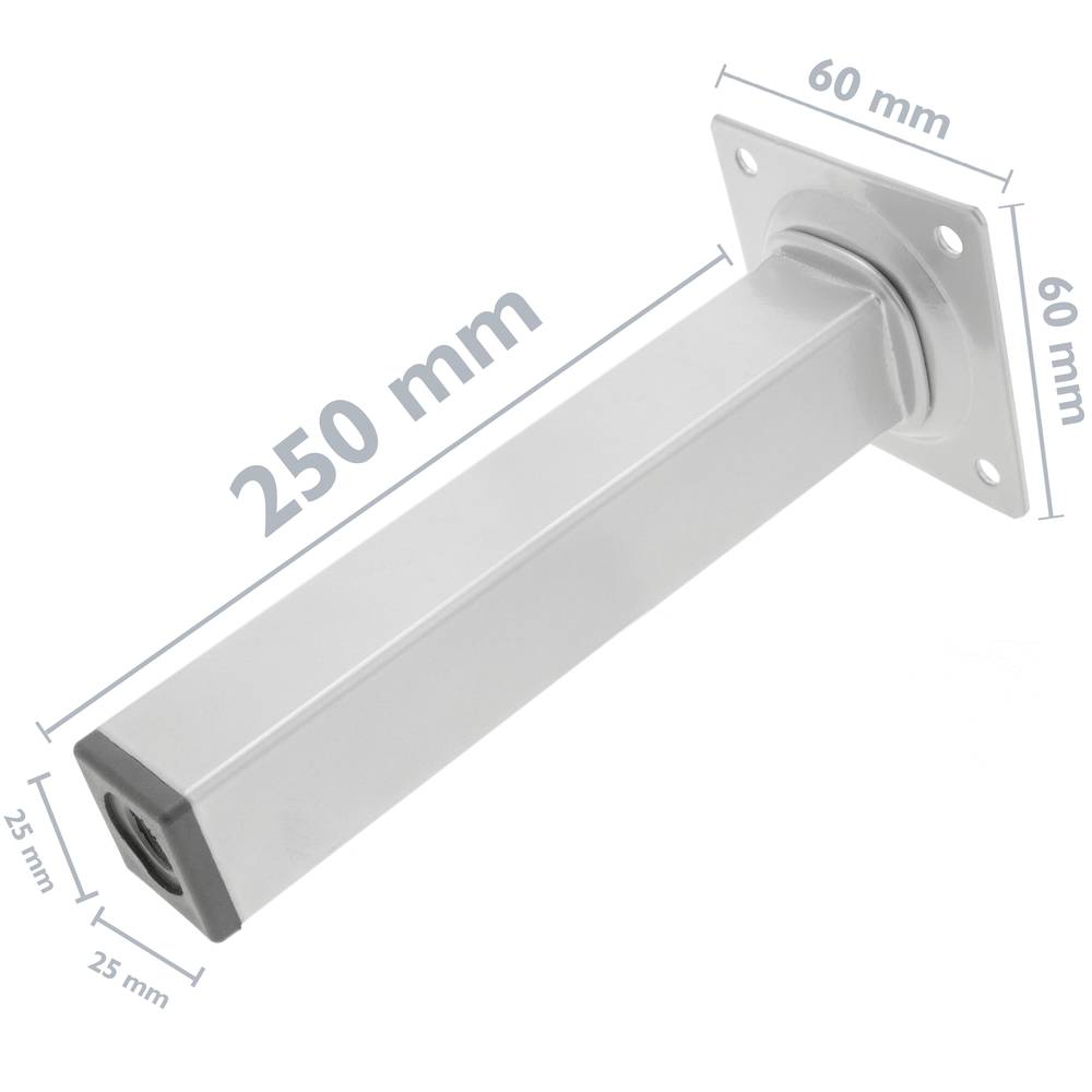 Vierkante poten voor tafel en meubels. Poten in grijs staal 25 cm 4-pack