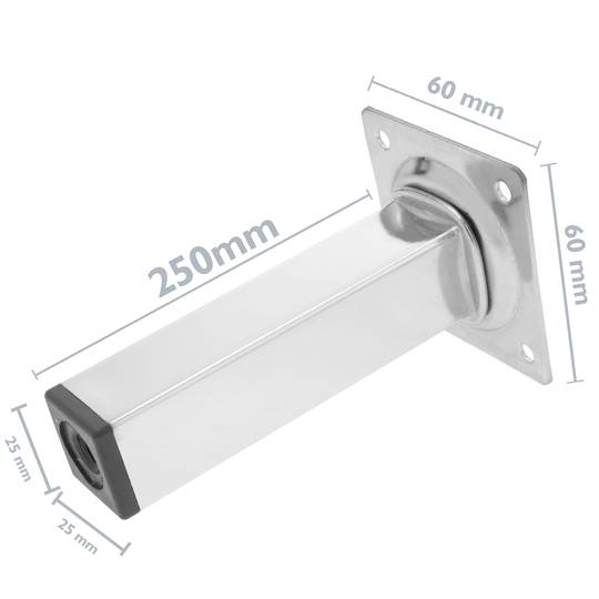 Peus quadrats per a taula i moble. Potes en acer cromat de 25cm 4-pack