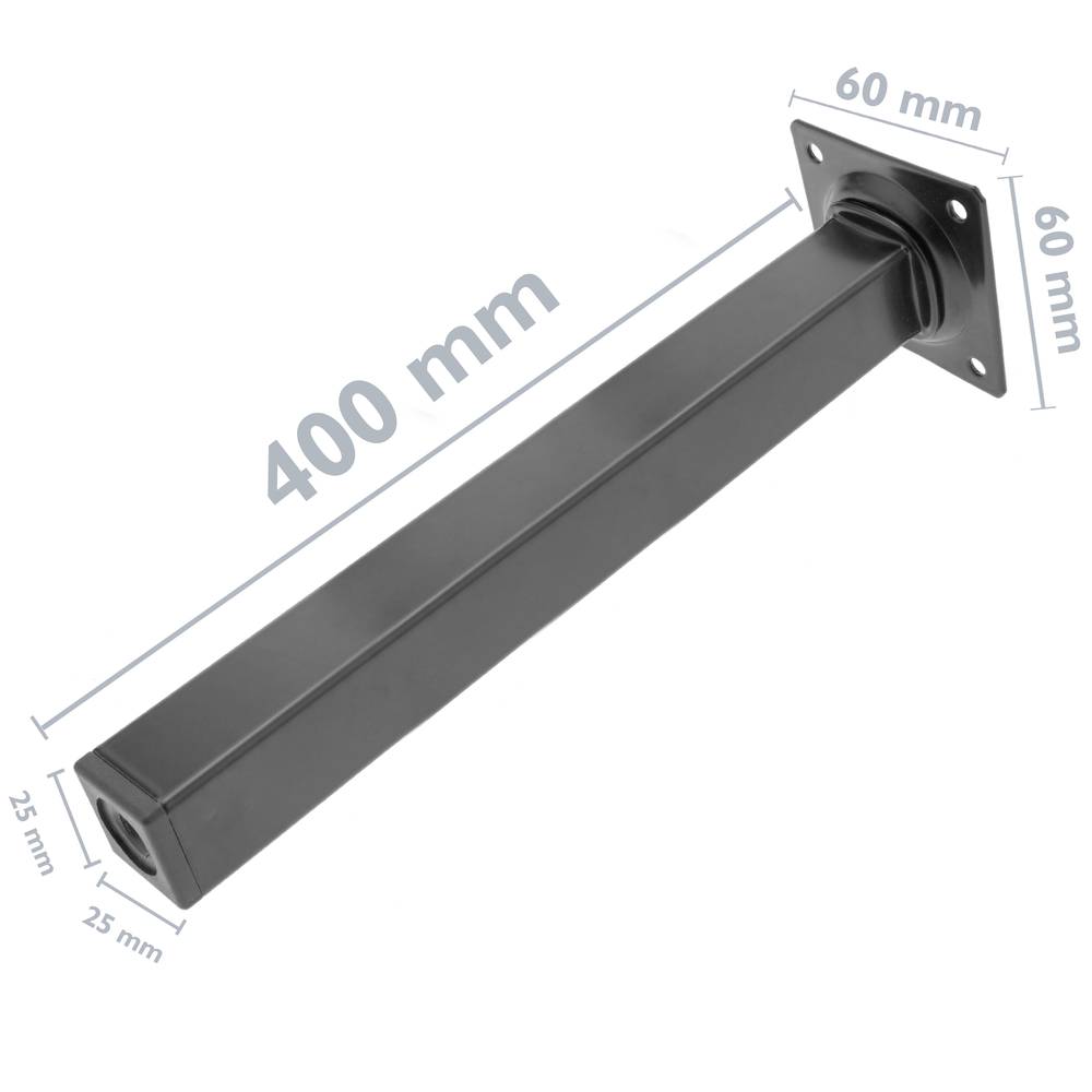 Stopy kwadratowe na stół i meble. 40 cm czarne stalowe nogi 4-pak
