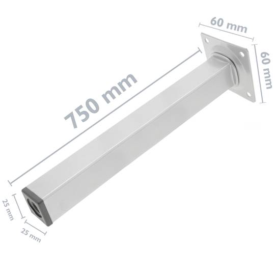 Pies cuadrados para mesa y mueble. Patas en acero cromado de 75cm 4-pack