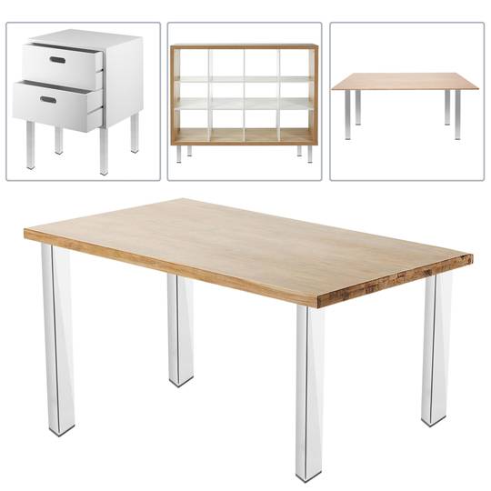 Pies cuadrados para mesa y mueble. Patas en acero cromado de 75cm 4-pack