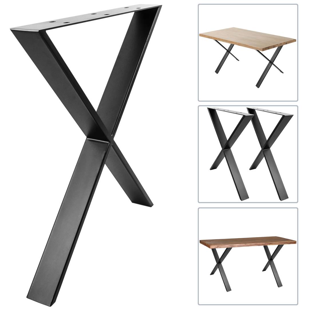 Pies en 'X' para mesa Patas en acero negro 680 x 50 x 710 mm 2-pack -  Cablematic